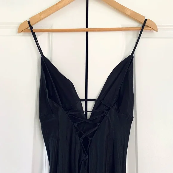 Meshki Slip Dress Cora Black Tie Back Slinky Cocktail Gown Long Bias Cut Size L - Picture 8 of 12